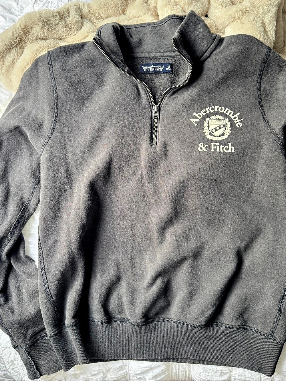 Abercrombie & Fitch Half-Zip Sweatshirt Charcoal Gray/Black Medium